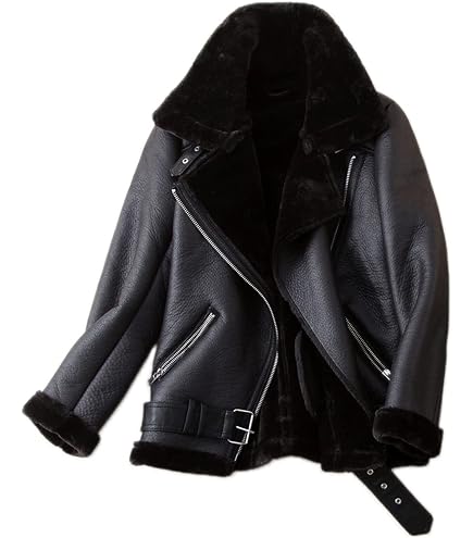 Amazon.com: Leather Bomber Jacket Women Faux Shearling Jacket